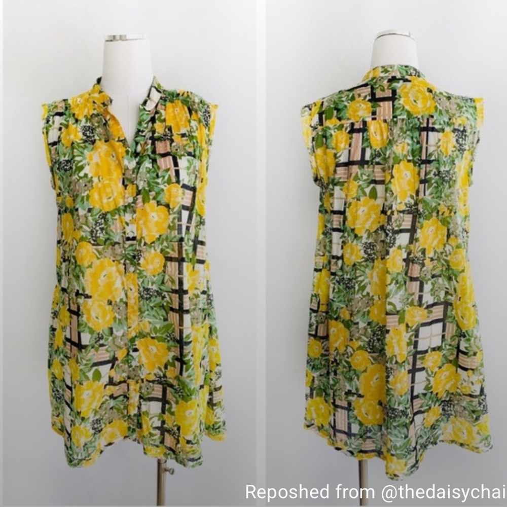Anthropologie Floral Check Shift Dress